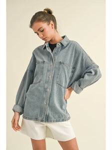 Hold On Washed Denim Shirt Jacket