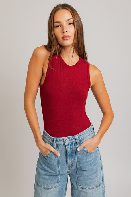 Haven Crew Neck Ribbed Bodysuit - Wine