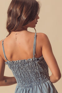 Nowhere Town Smocked Denim Romper