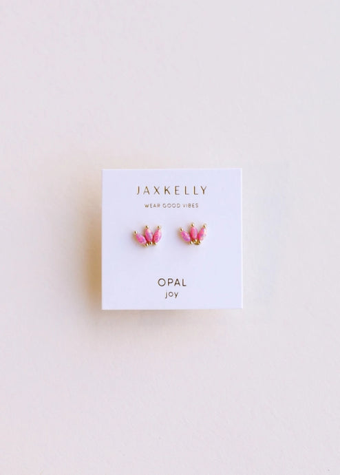 Opal Crown Studs - Pink Opal