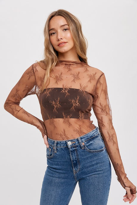 Sent By Someone Sheer Lace Top - Hazelnut